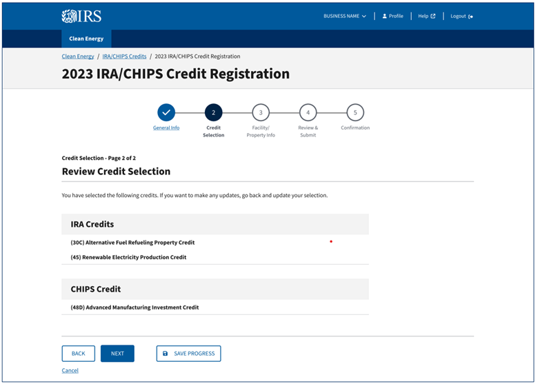 Pre-Filing Registration Tool Progress Indicator